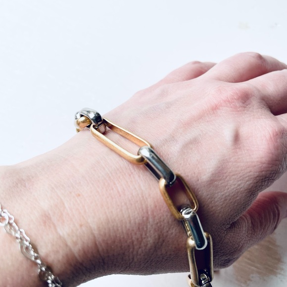 Zara Chunky Silver and Gold Tone Chain Bracelet Oversized - Picture 9 of 11